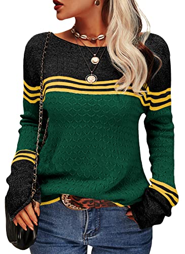 Levoire | Pull Rayé Femme Vert Dunkel