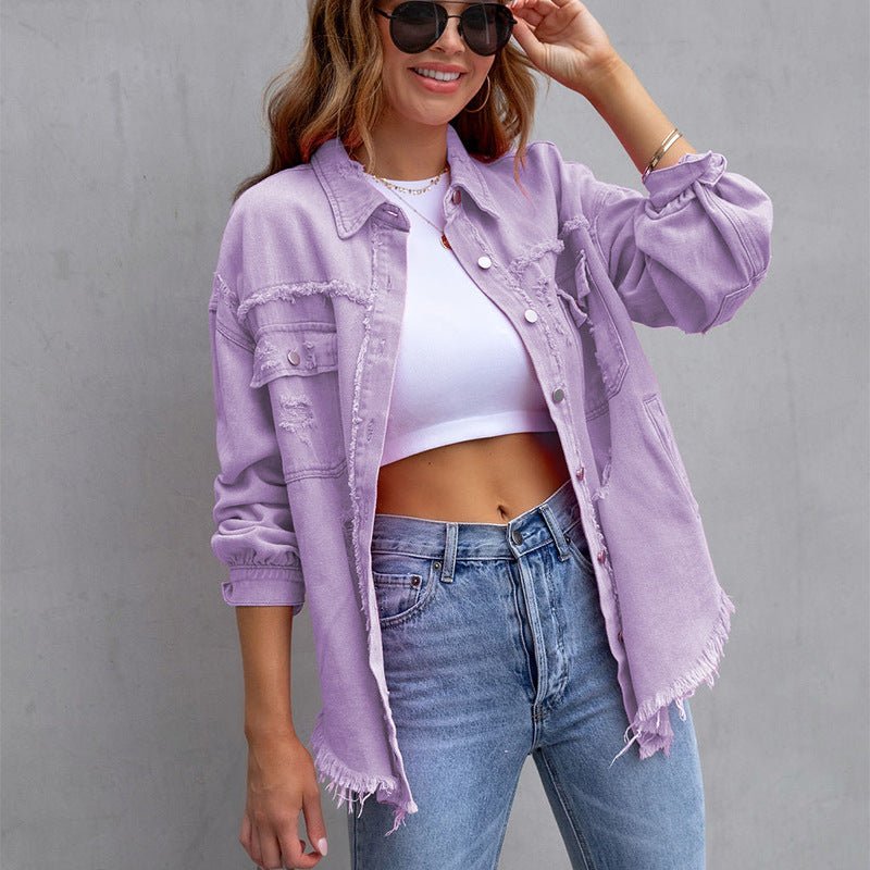 Levoire | Veste En Denim Avec Boutons Pour Femmes Lilas
