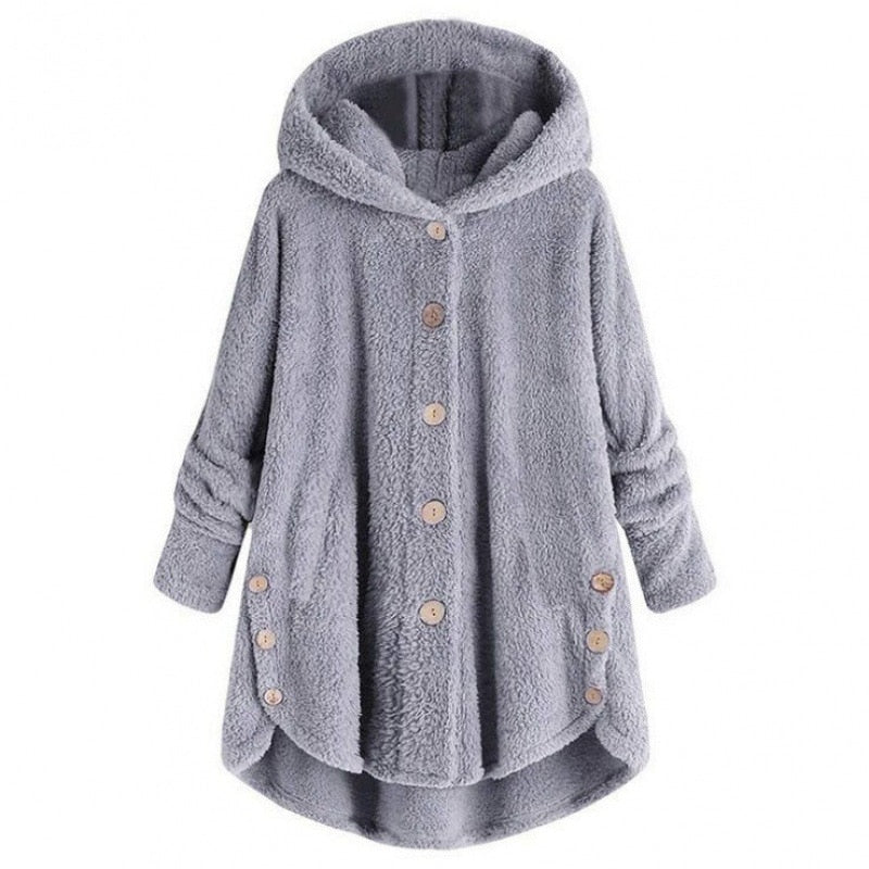 Levoire | Veste En Fleece Chaude Et Confortable À Mi-Longue Avec Capuche Gris clair