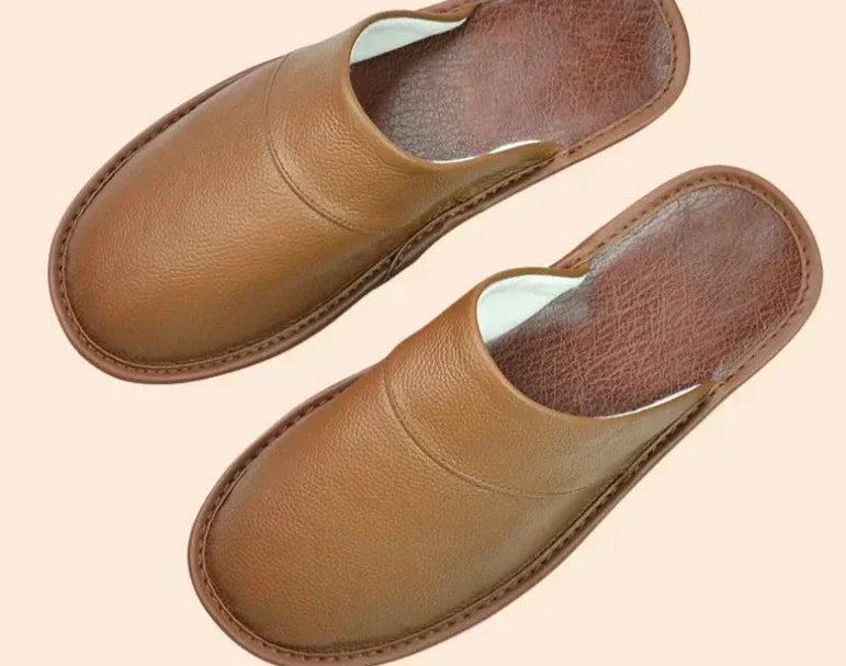 Levoire | Pantoufles En Cuir À Enfiler Pour Hommes Café