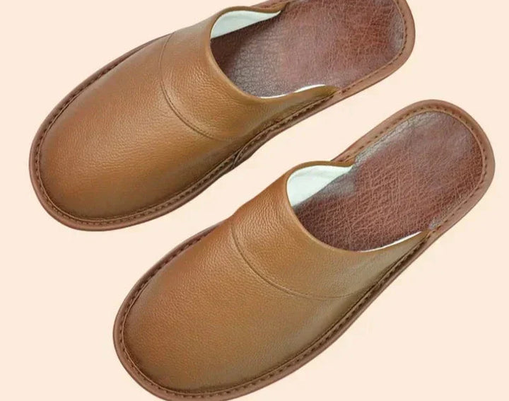 Levoire | Pantoufles En Cuir À Enfiler Pour Hommes Café