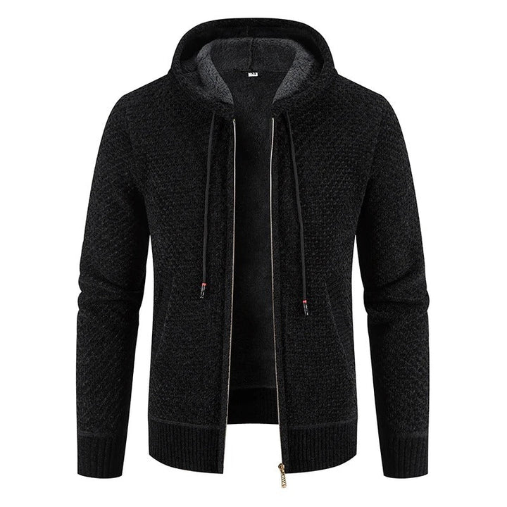 Levoire | Veste En Tricot Élégante Avec Capuche Et Doublure En Polaire Pour Hommes Noir