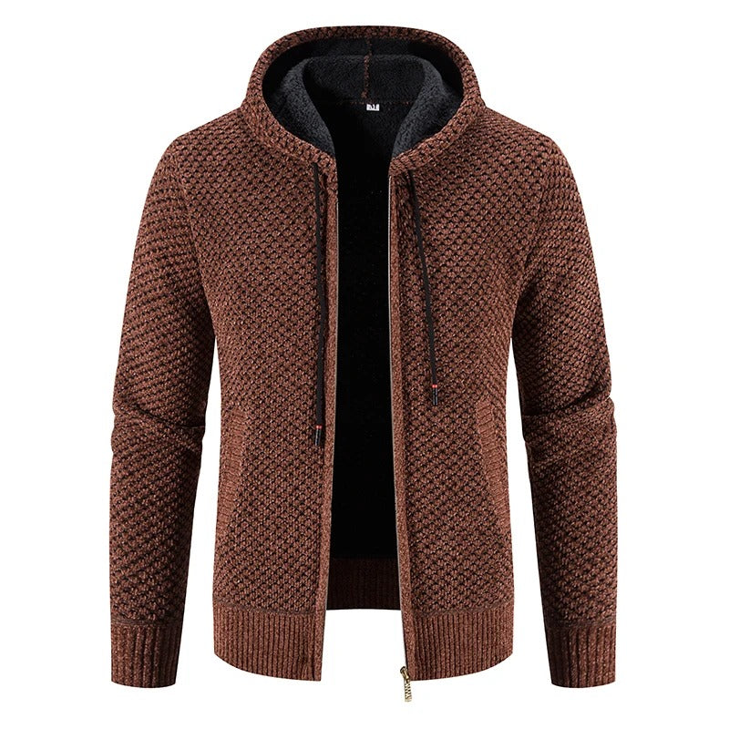 Levoire | Veste En Tricot Élégante Avec Capuche Et Doublure En Polaire Pour Hommes Caramel