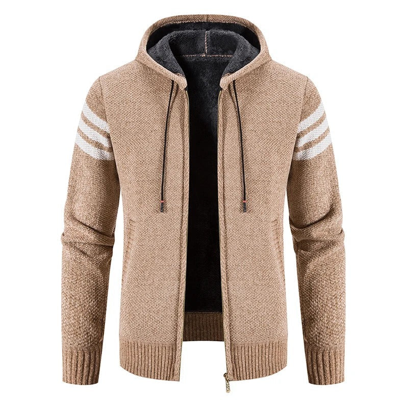 Levoire | Veste En Tricot Élégante Avec Capuche Et Doublure En Polaire Pour Hommes Khaki