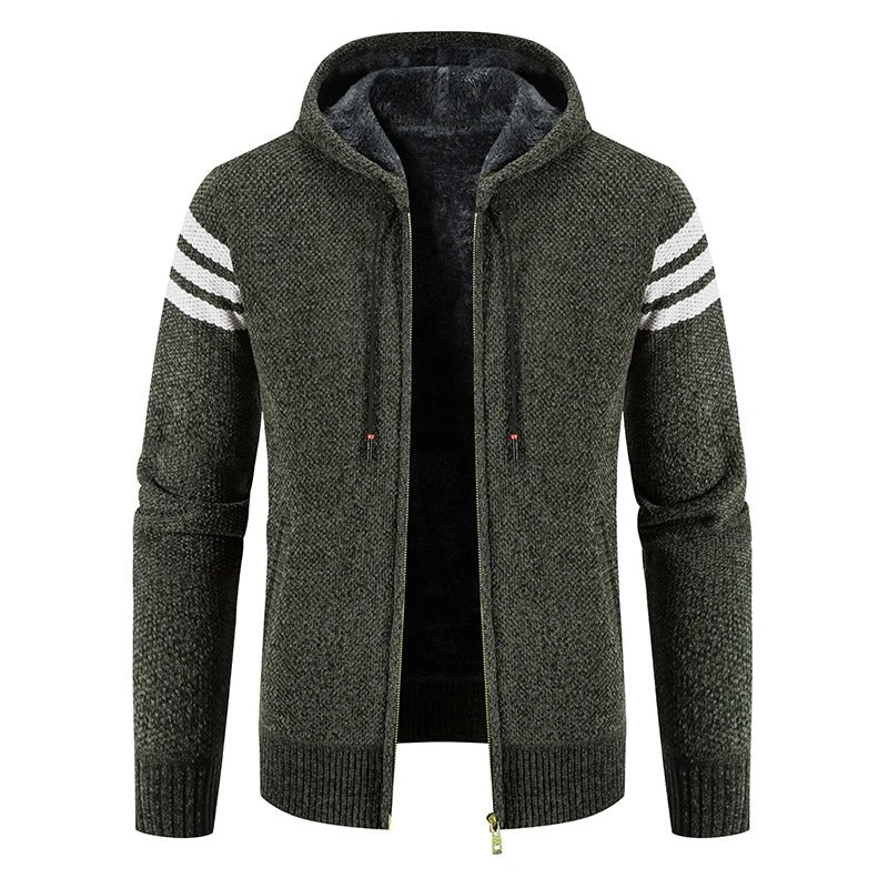 Levoire | Veste En Tricot Élégante Avec Capuche Et Doublure En Polaire Pour Hommes Vert (Rayures)