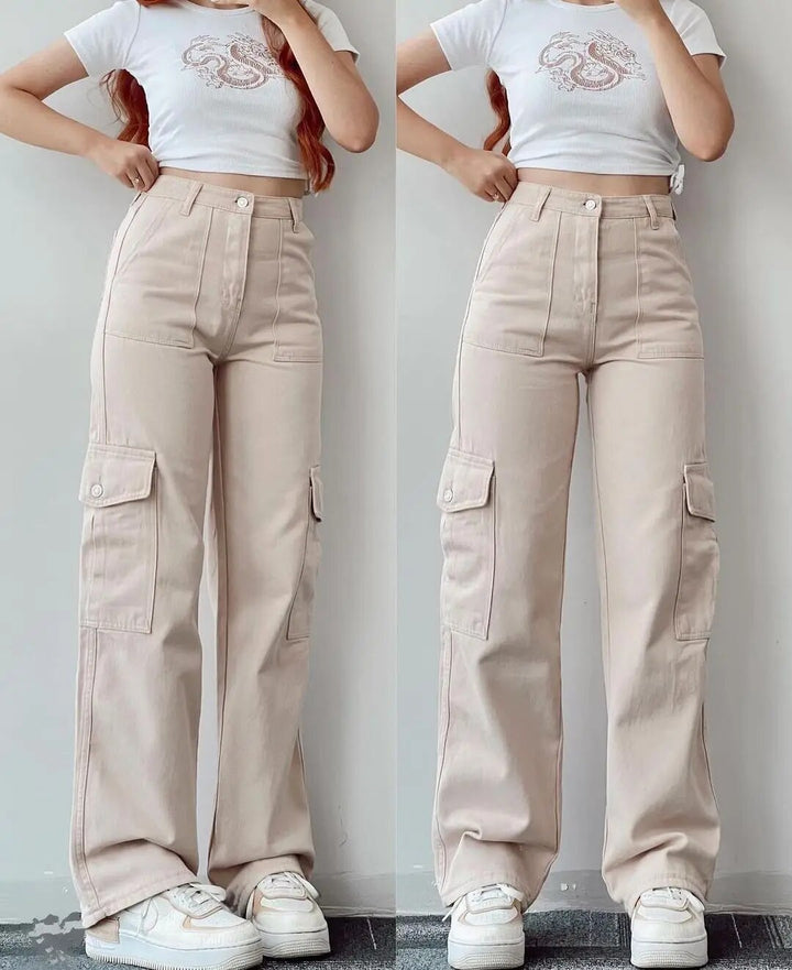 Levoire | Taille Haute Pantalons Cargo Abricot