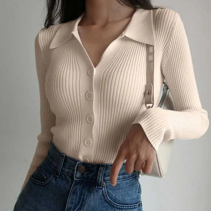Levoire | Pull Polo En Tricot Stretch Élégant Pour Femmes Abricot Taille unique