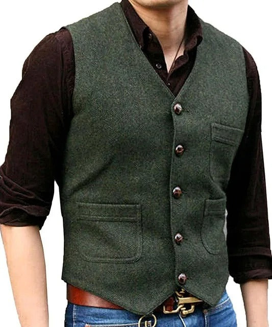 Levoire | Style Classique Élégant Gilet Sans Manches Vintage En Tweed Pour Hommes Vert olive