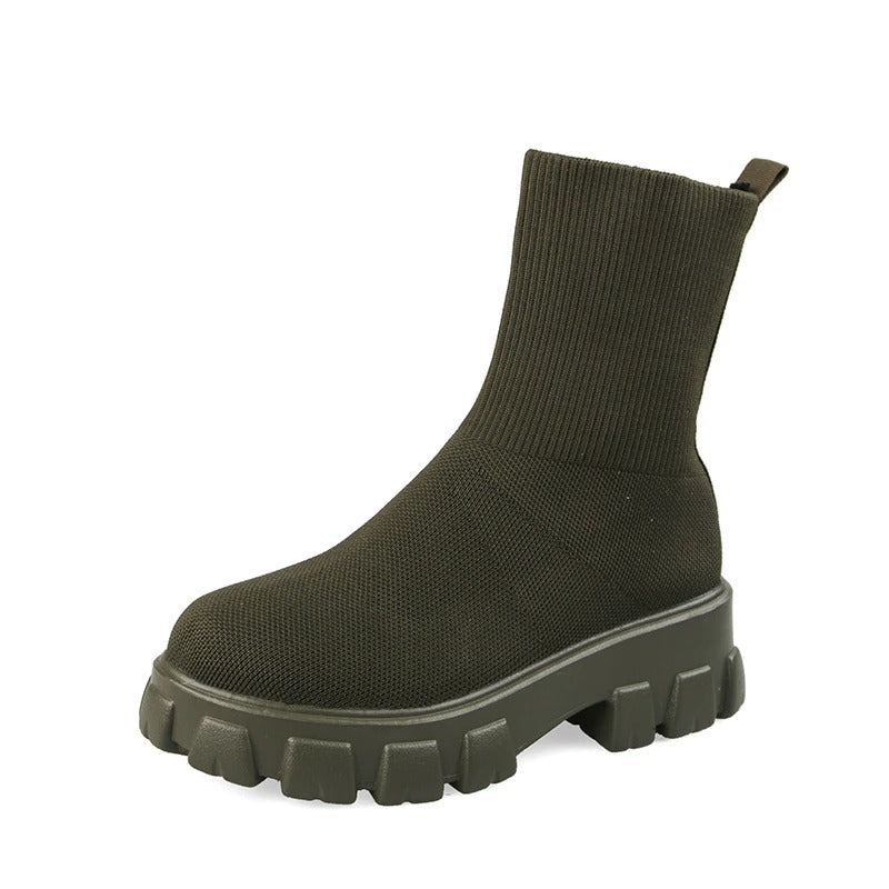 Levoire | Bottes Tricotées Confortables À Semelle Épaisse Pour Femmes vert olive