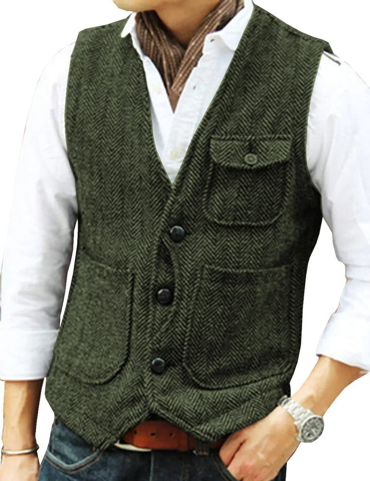 Levoire | Gilet Sans Manches Élégant En Tweed Pour Homme Vert olive