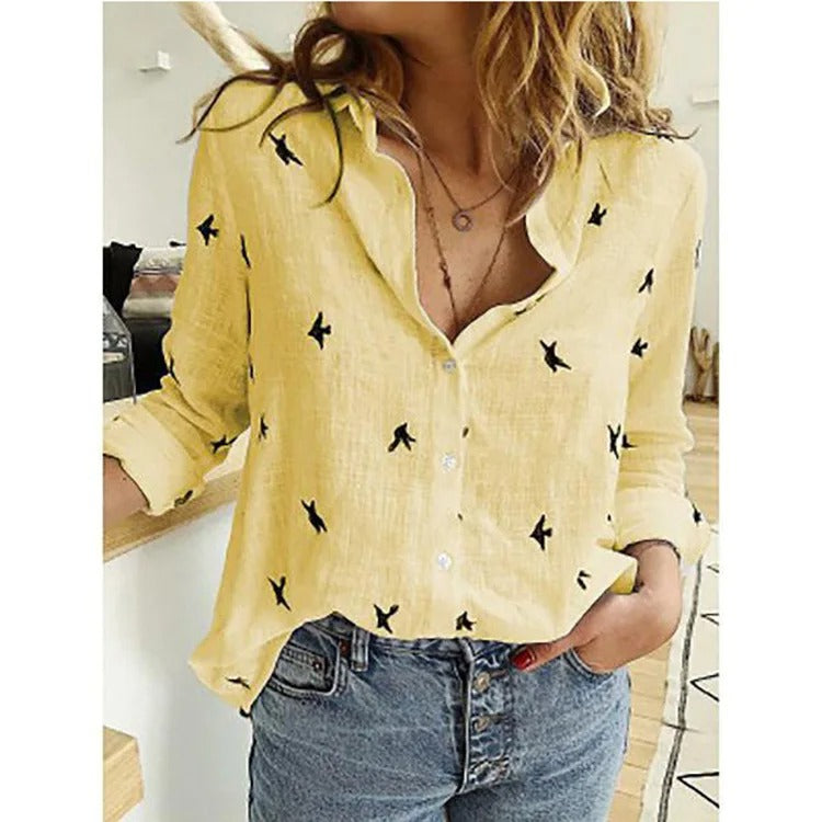 Levoire | Chemisier En Coton Élégant Avec Fermeture À Boutons Pour Femmes Jaune-Noir