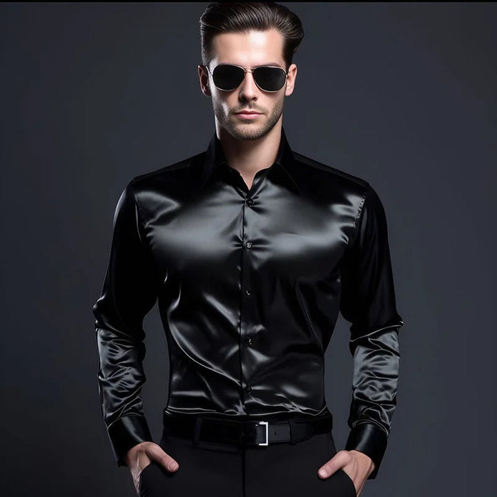 Levoire | Chemise Satin Brillant Pour Des Occasions Spéciales Noir