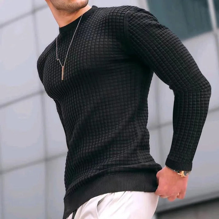 Levoire | Pull Décontracté À Carreaux Élégant Avec Col Rond Pour Hommes, Musclefit Noir