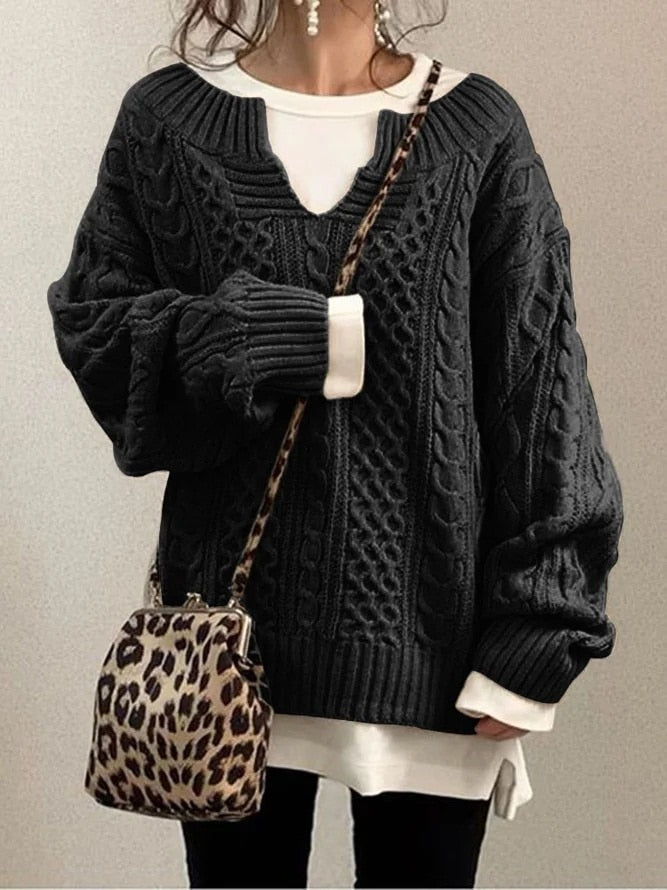Levoire | Pull À Torsades Surdimensionné Confortable Et Chaud En Matériau Doux Noir