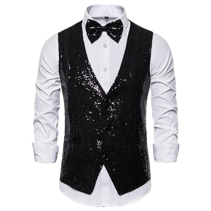 Levoire | Gilet À Paillettes Pour Hommes Pour Les Fêtes Noir