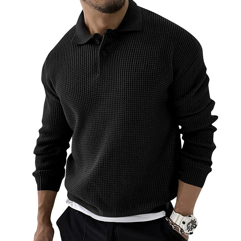 Levoire | Polo Pour Hommes Long À Manches Luxe Premium Noir