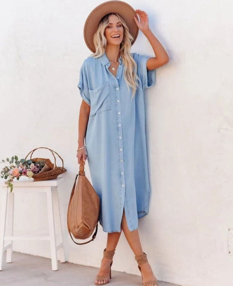 Levoire | Robe En Denim À Manches Courtes