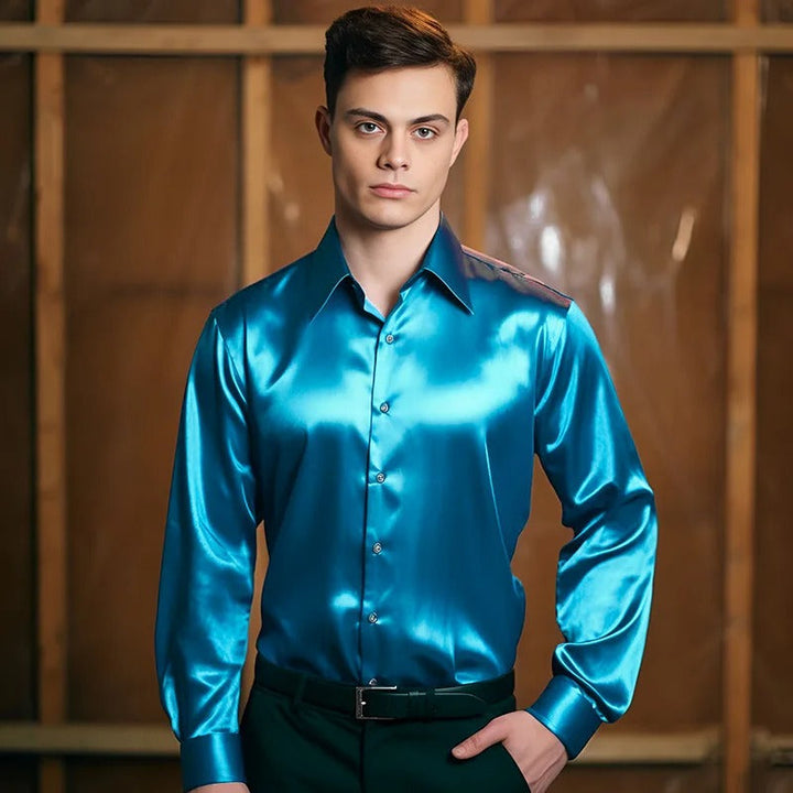 Levoire | Chemise Satin Brillant Pour Des Occasions Spéciales Le bleu du globe céleste