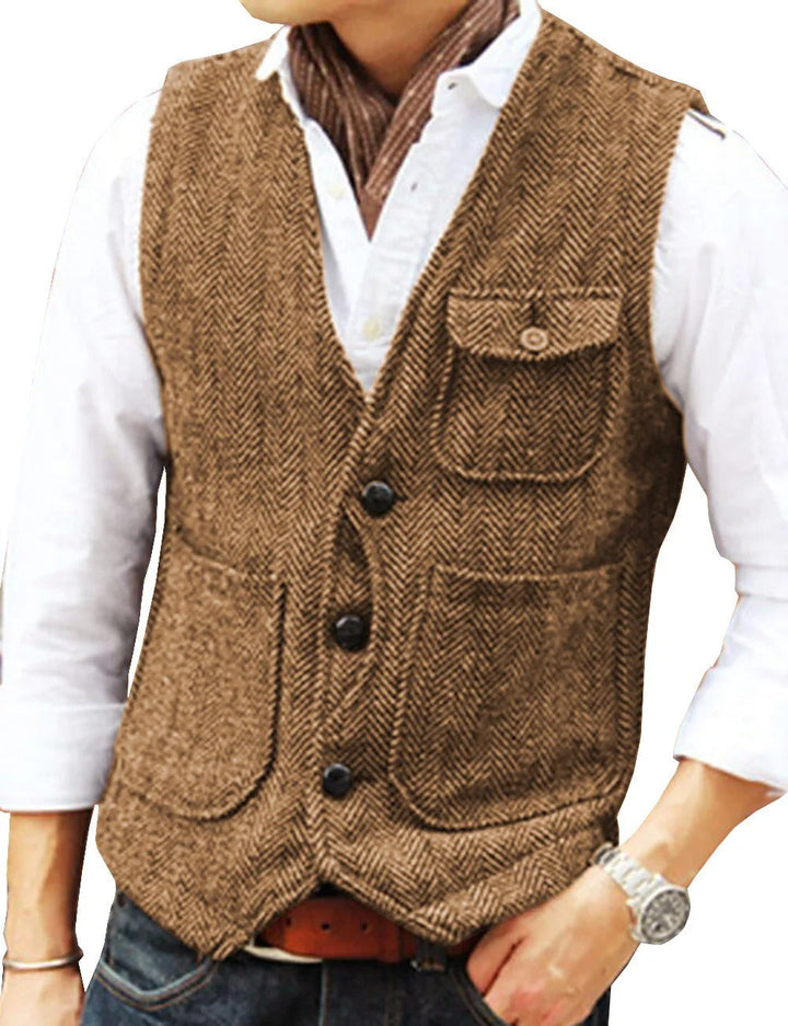 Levoire | Gilet Sans Manches Élégant En Tweed Pour Homme Braun