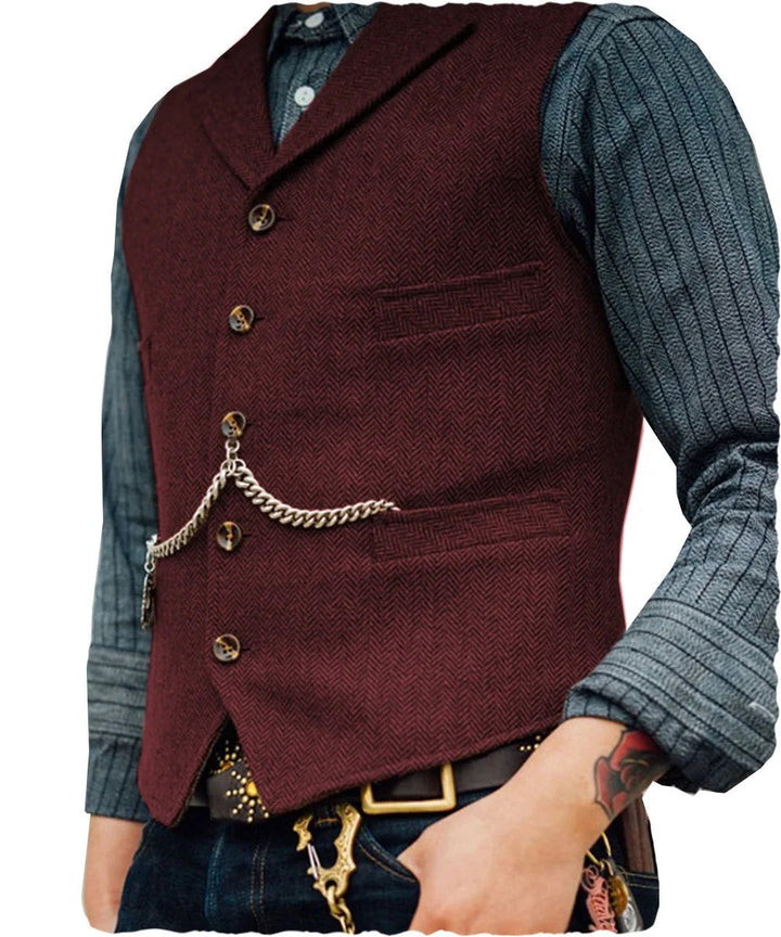 Levoire | Style Western Élégant Gilet Sans Manches En Tweed Pour Hommes Avec Design De Chaînes Bourgogne