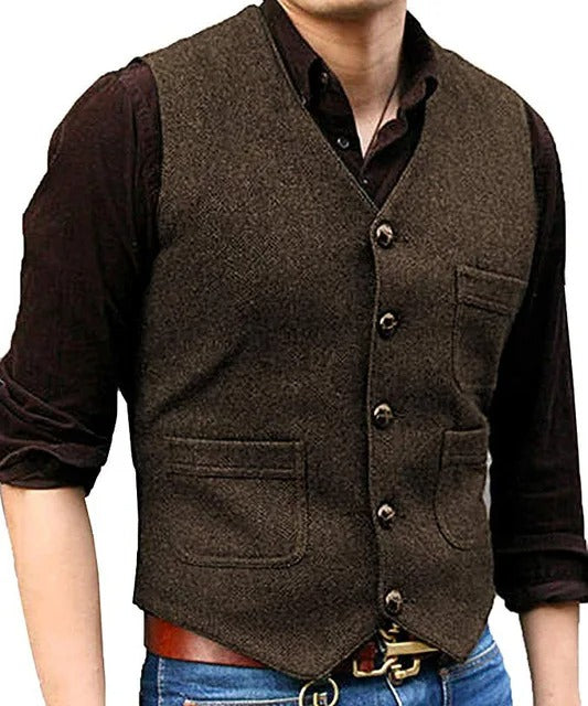 Levoire | Style Classique Élégant Gilet Sans Manches Vintage En Tweed Pour Hommes Café