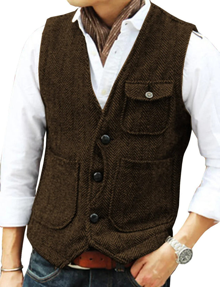 Levoire | Gilet Sans Manches Élégant En Tweed Pour Homme Café