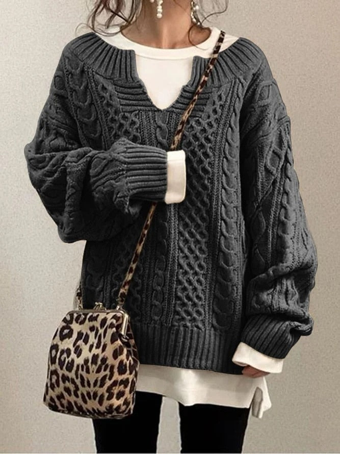 Levoire | Pull À Torsades Surdimensionné Confortable Et Chaud En Matériau Doux Gris foncé