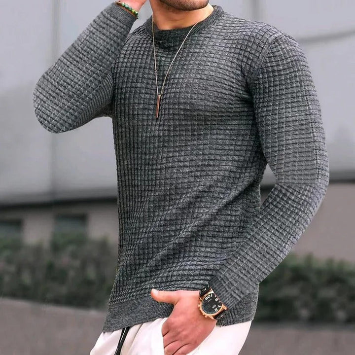 Levoire | Pull Décontracté À Carreaux Élégant Avec Col Rond Pour Hommes, Musclefit Gris foncé