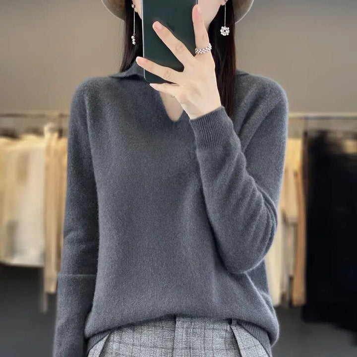 Levoire | Doux Pull Femme, Décolleté En V Avec Col Gris