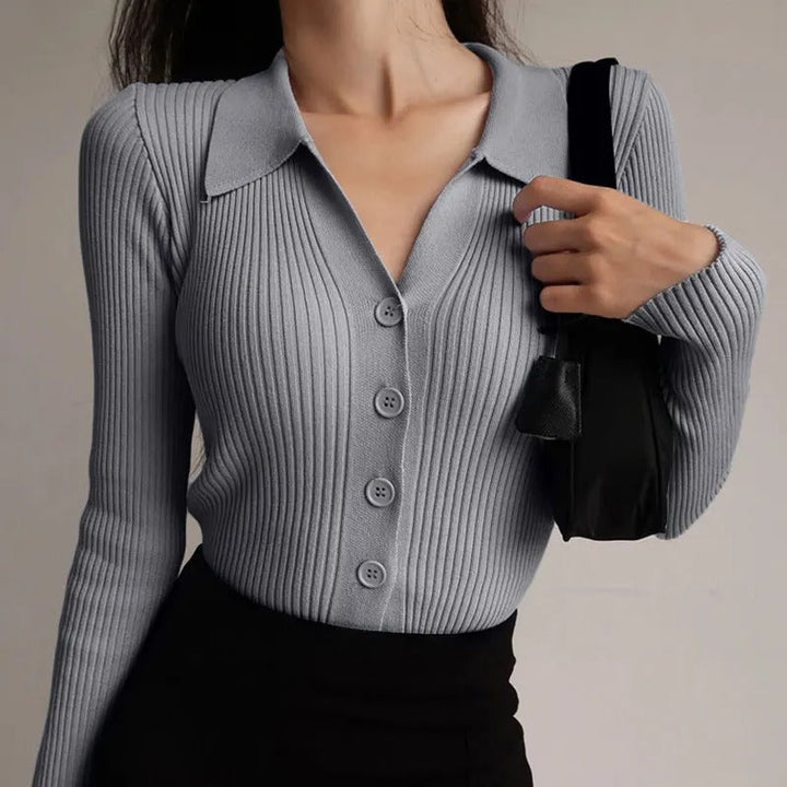 Levoire | Pull Polo En Tricot Stretch Élégant Pour Femmes Gris Taille unique