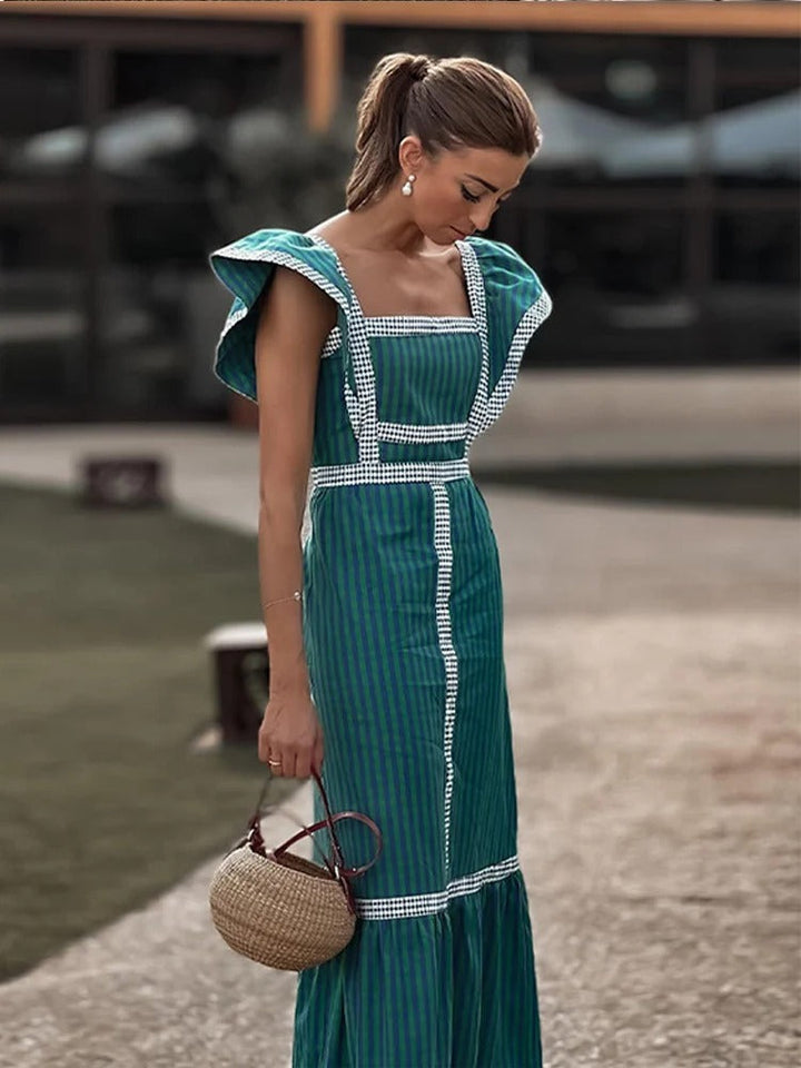 Levoire | Robe Midi Carre Stylée Avec Taille Haute, Décolleté Carré Et Manches Bouffantes Bleu