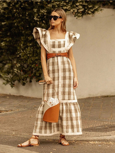 Levoire | Robe Midi Carre Stylée Avec Taille Haute, Décolleté Carré Et Manches Bouffantes