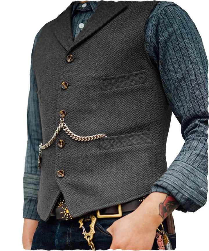 Levoire | Style Western Élégant Gilet Sans Manches En Tweed Pour Hommes Avec Design De Chaînes