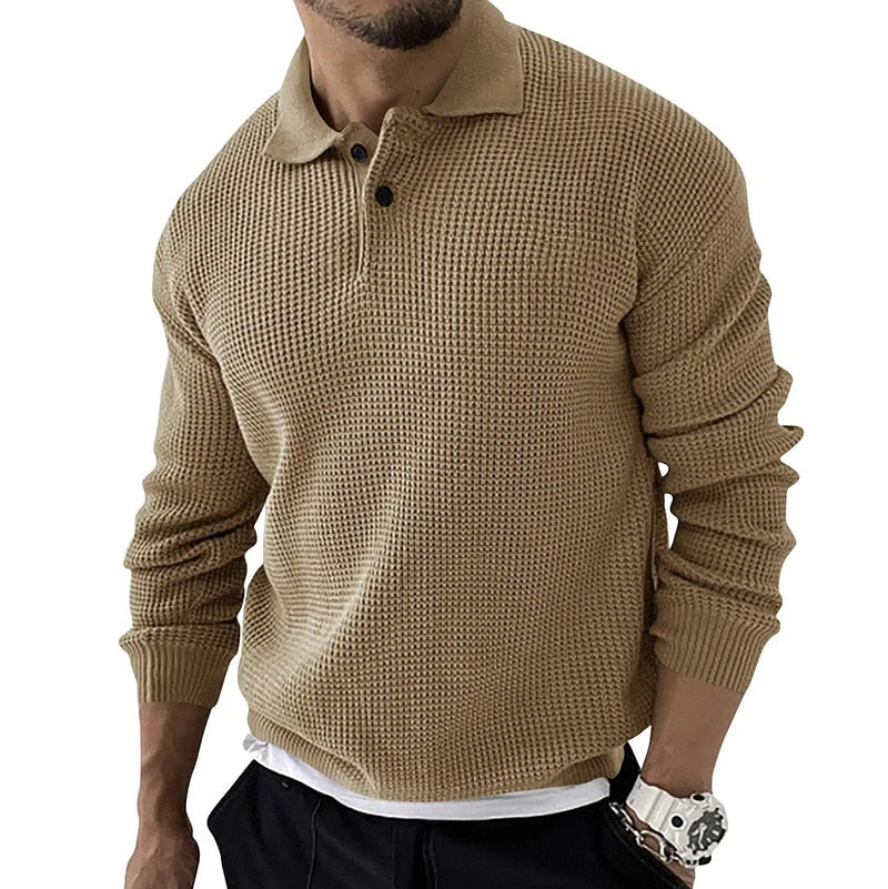 Levoire | Polo Pour Hommes Long À Manches Luxe Premium Khaki
