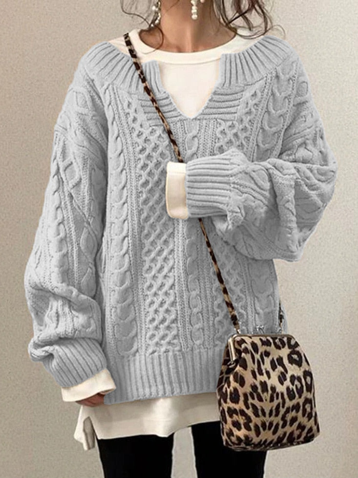Levoire | Pull À Torsades Surdimensionné Confortable Et Chaud En Matériau Doux Gris clair