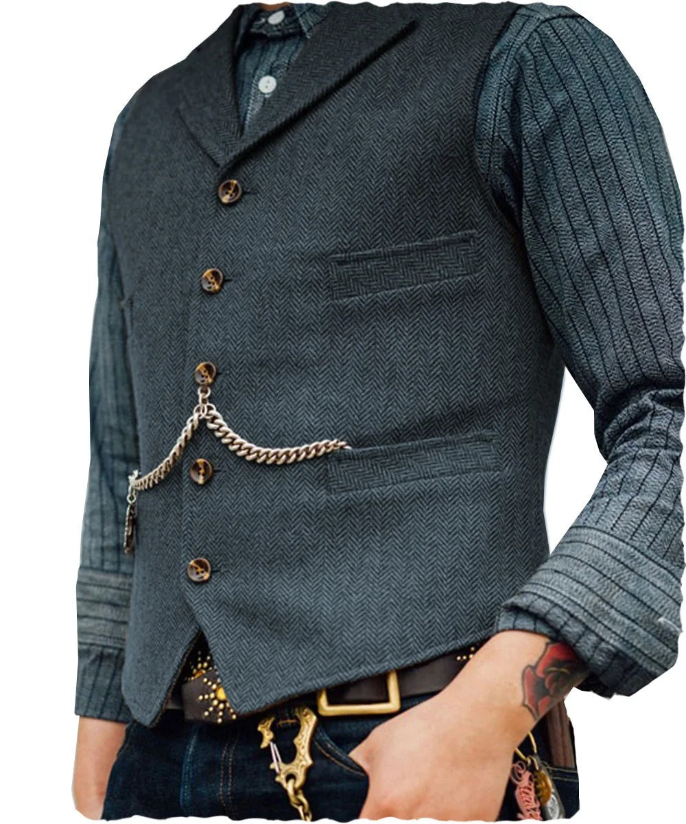 Levoire | Style Western Élégant Gilet Sans Manches En Tweed Pour Hommes Avec Design De Chaînes