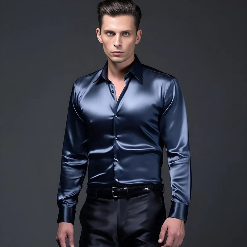 Levoire | Chemise Satin Brillant Pour Des Occasions Spéciales Bleu
