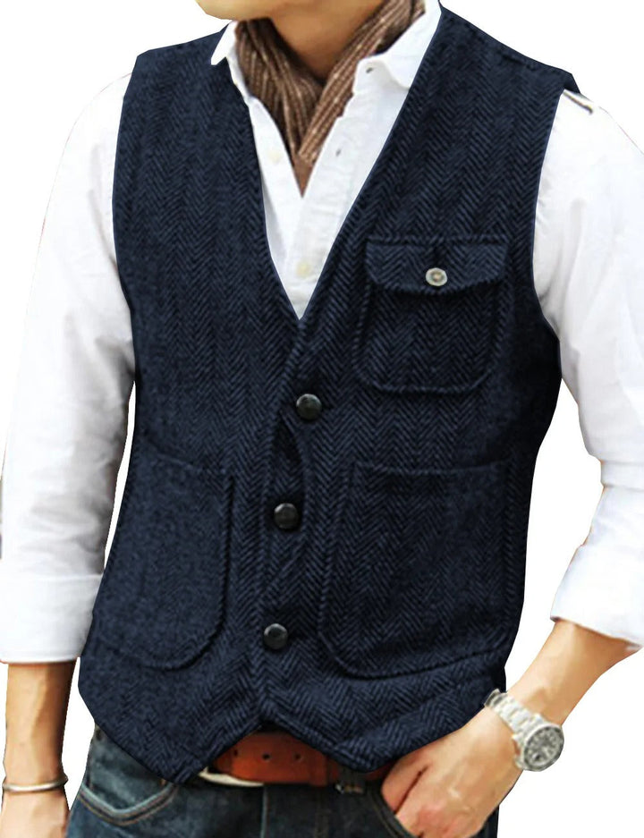 Levoire | Gilet Sans Manches Élégant En Tweed Pour Homme Marine