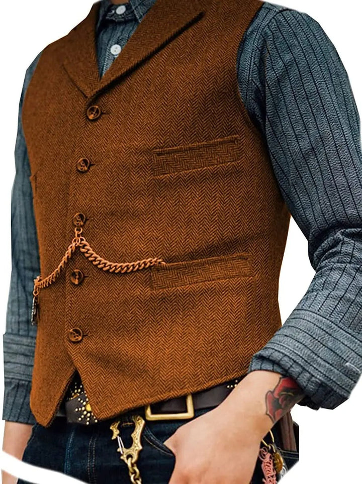 Levoire | Style Western Élégant Gilet Sans Manches En Tweed Pour Hommes Avec Design De Chaînes Orange