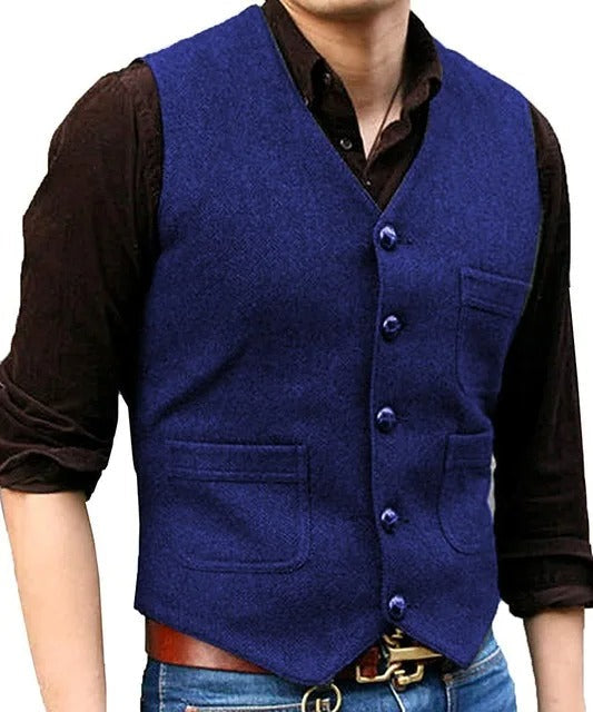 Levoire | Style Classique Élégant Gilet Sans Manches Vintage En Tweed Pour Hommes Vraiment bleu