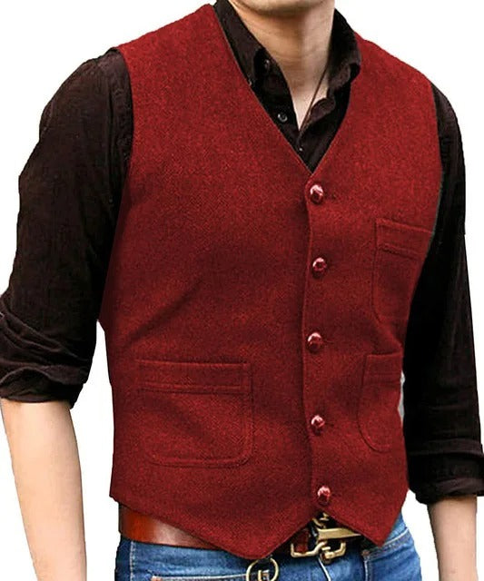 Levoire | Style Classique Élégant Gilet Sans Manches Vintage En Tweed Pour Hommes Rot