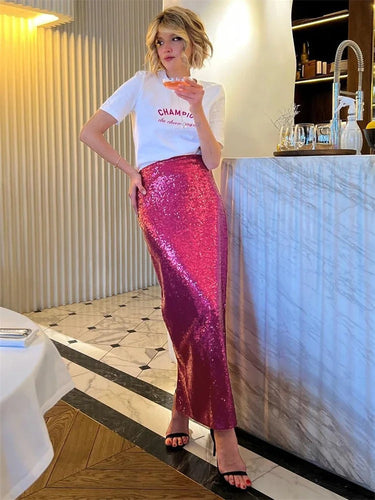 Levoire | Jupe Tailleur Haute Tendance Longue Avec Paillettes Et Sequins Pour Femmes