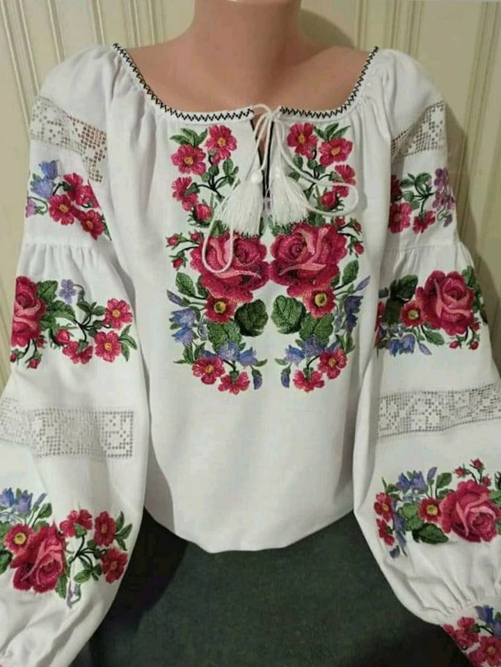 Levoire | Blouse Boho Avec Imprimé Floral Et Manches Lanternes Blanc