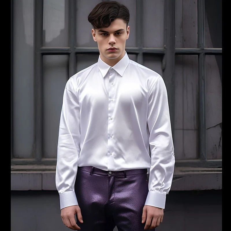 Levoire | Chemise Satin Brillant Pour Des Occasions Spéciales Blanc