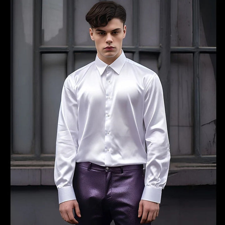 Levoire | Chemise Satin Brillant Pour Des Occasions Spéciales Blanc