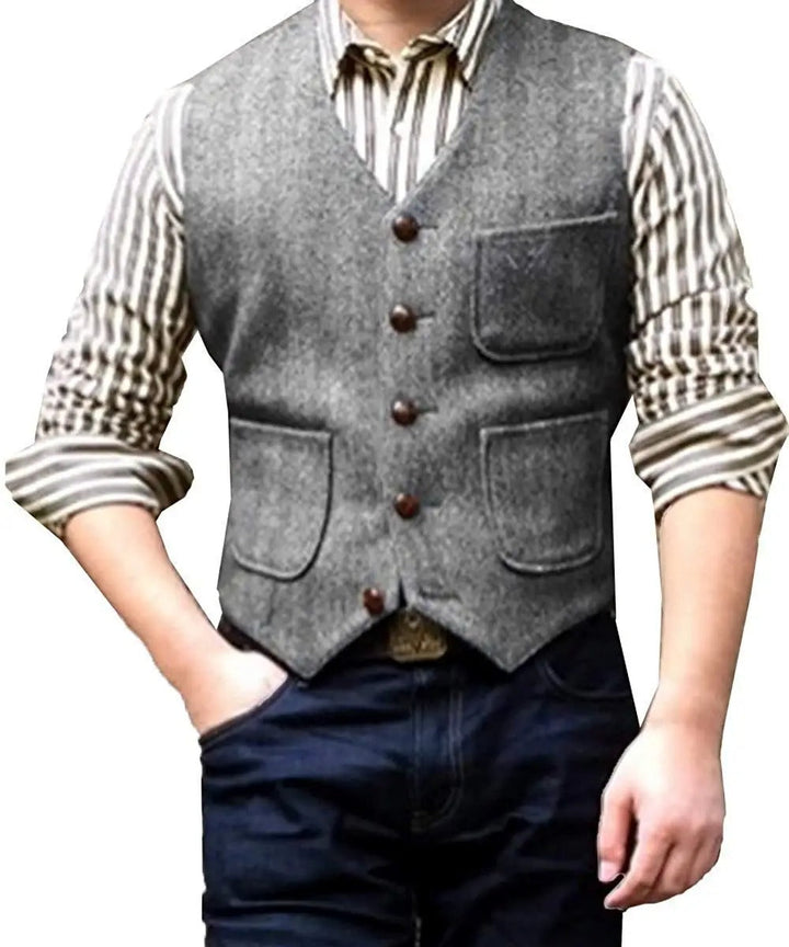 Levoire | Style Classique Élégant Gilet Sans Manches Vintage En Tweed Pour Hommes Argent