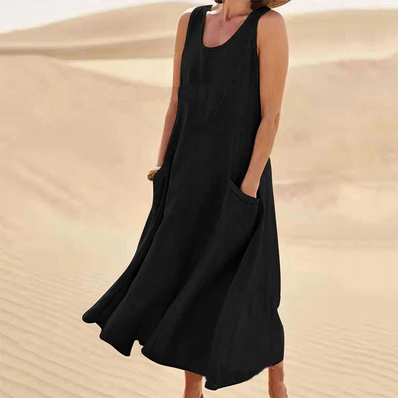 Levoire | Robe sans manches pour femmes en coton et lin, avec poche