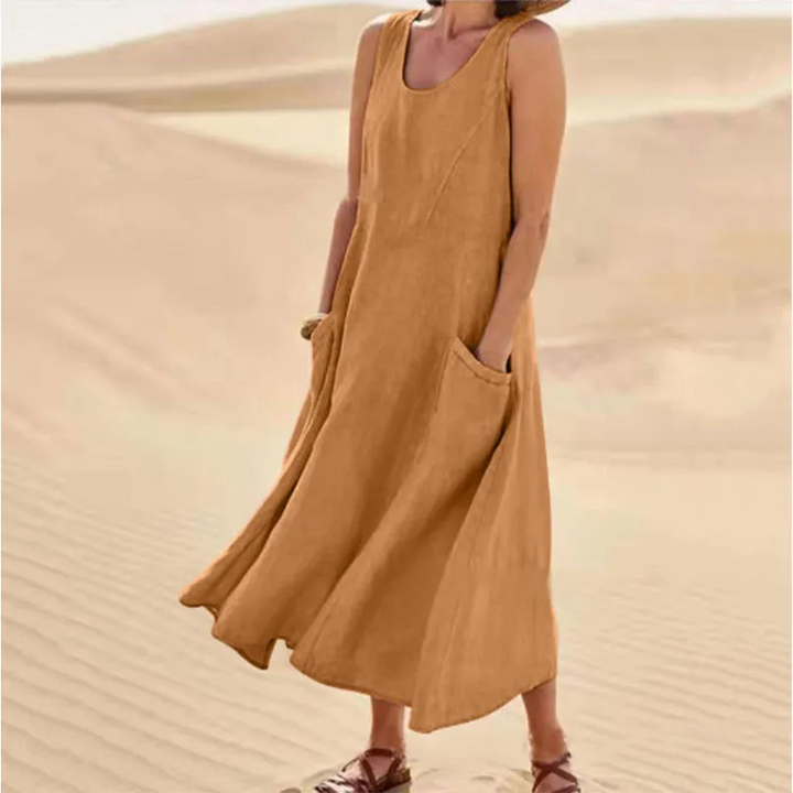 Levoire | Robe sans manches pour femmes en coton et lin, avec poche Or