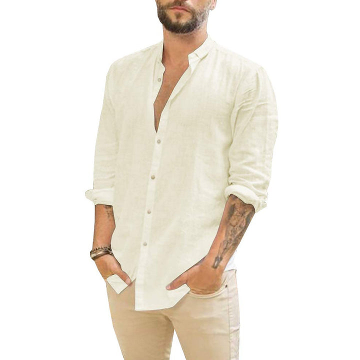 Levoire | Chemise En Lin Sans Col Pour Hommes beige