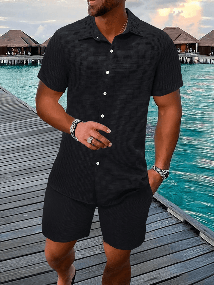 Levoire | Tenue pour hommes à la mode 2 pièces Chemise classique avec shorts Noir